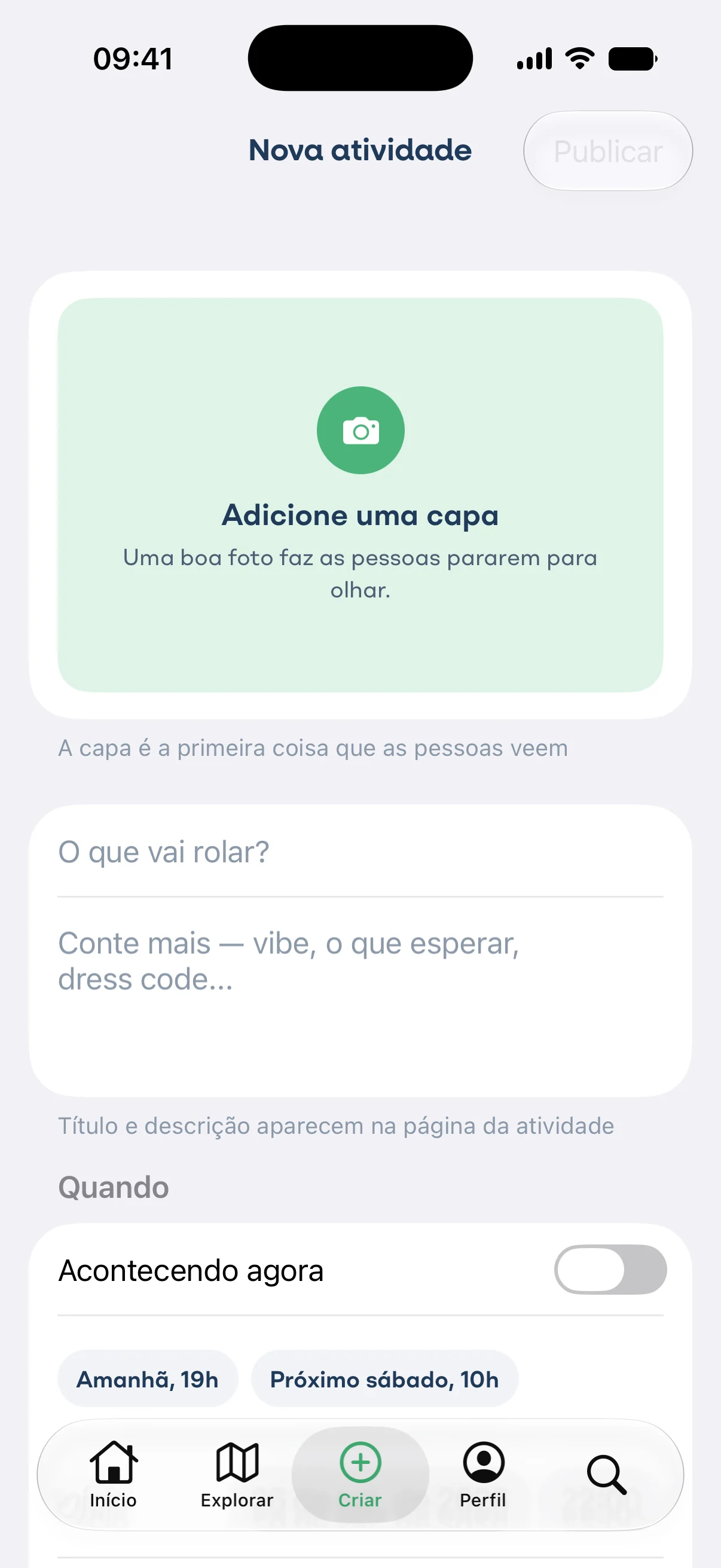Criação de uma nova atividade