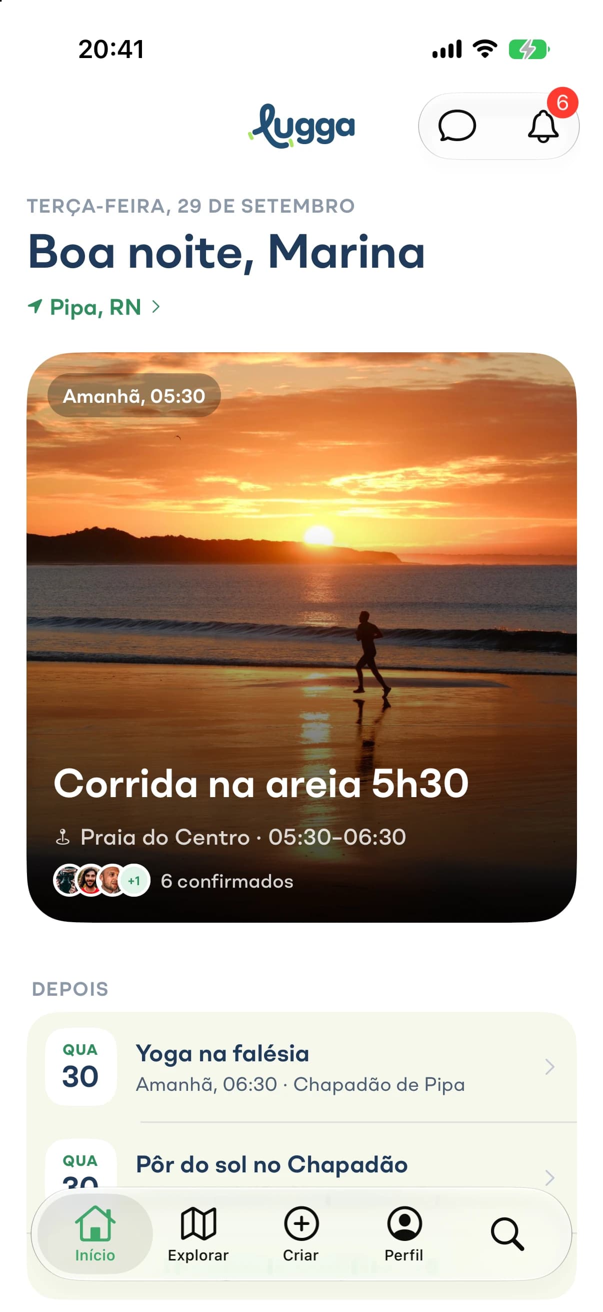 Tela inicial com a próxima atividade em destaque